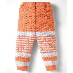 Babyhug Knit Full Sleeves Front Open Striped Sweater Set with Cap & Mittens - Orange