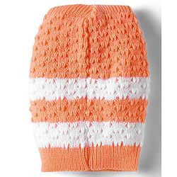 Babyhug Knit Full Sleeves Front Open Striped Sweater Set with Cap & Mittens - Orange
