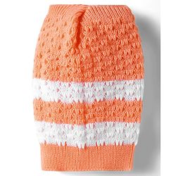 Babyhug Knit Full Sleeves Front Open Striped Sweater Set with Cap & Mittens - Orange