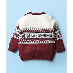 Babyhug Knit Full Sleeves Sweater Set With Aztec Design - Maroon