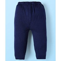 Babyhug Knit Full Sleeves Pullover Sweater Set With Stripes & Lion Patch  - White & Navy Blue