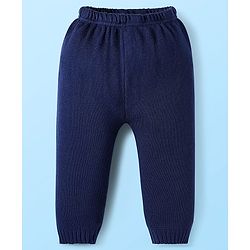 Babyhug Knit Full Sleeves Pullover Sweater Set With Stripes & Lion Patch  - White & Navy Blue