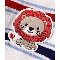 Babyhug Knit Full Sleeves Pullover Sweater Set With Stripes & Lion Patch  - White & Navy Blue