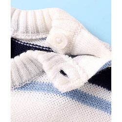 Babyhug Knit Full Sleeves Pullover Sweater Set With Stripes & Lion Patch  - White & Navy Blue