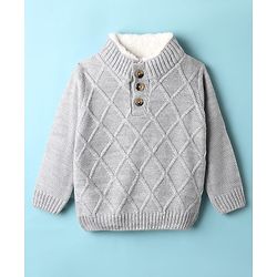 Babyhug Knited Full Sleeves Pullover Sweater with Cable Knit Design - Grey