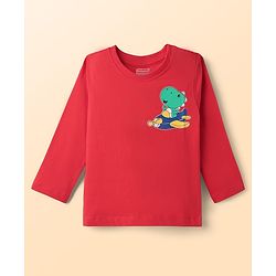 Babyhug 100% Cotton Knit Full Sleeves T-Shirts with Dino Graphics Pack of 3 - Red Navy Blue & Grey