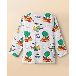 Babyhug 100% Cotton Knit Full Sleeves T-Shirts with Dino Graphics Pack of 3 - Red Navy Blue & Grey