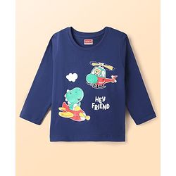 Babyhug 100% Cotton Knit Full Sleeves T-Shirts with Dino Graphics Pack of 3 - Red Navy Blue & Grey