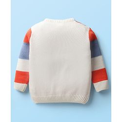 Babyhug Knit Full Sleeves Sweater Set With Stripes - Orange