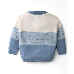 Babyhug Knit Full Sleeves Front Open Sweater Set with Color Block Design - Light Blue
