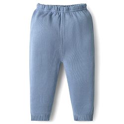 Babyhug Knit Full Sleeves Front Open Sweater Set with Color Block Design - Light Blue