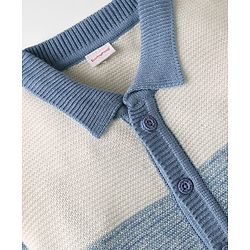 Babyhug Knit Full Sleeves Front Open Sweater Set with Color Block Design - Light Blue