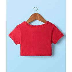 Babyhug Cotton Woven Half Sleeves Shrug With Floral Printed Layered Frock with Bow Applique -  Red