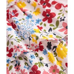 Babyhug Cotton Woven Half Sleeves Shrug With Floral Printed Layered Frock with Bow Applique -  Red