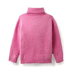 Babyhug Knit Full Sleeves Extra Soft Hairy Eyelash Yarn Turtle Neck Pullover Sweater with Star Patch Detailing - Pink