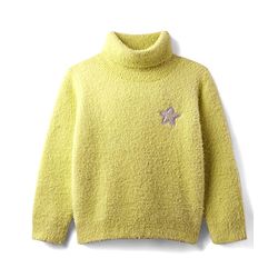 Babyhug Knit Full Sleeves Extra Soft Hairy Eyelash Yarn Turtle Neck Pullover Sweater with Star Patch Detailing - Pink