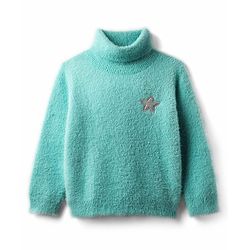 Babyhug Knit Full Sleeves Extra Soft Hairy Eyelash Yarn Turtle Neck Pullover Sweater with Star Patch Detailing - Pink