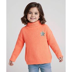 Babyhug Knitted Full Drop Shoulder Sleeves Skivi Sweater With Star Patch - Purple