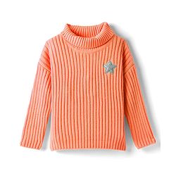 Babyhug Knitted Full Drop Shoulder Sleeves Skivi Sweater With Star Patch - Purple