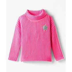 Babyhug Knitted Full Drop Shoulder Sleeves Skivi Sweater With Star Patch - Purple