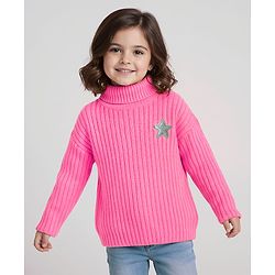 Babyhug Knitted Full Drop Shoulder Sleeves Skivi Sweater With Star Patch - Purple
