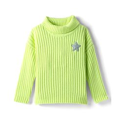 Babyhug Knitted Full Drop Shoulder Sleeves Skivi Sweater With Star Patch - Purple