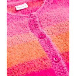 Babyhug Knit Full Sleeves  Front Open Sweater with Stripes - Pink & Orange