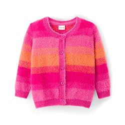 Babyhug Knit Full Sleeves  Front Open Sweater with Stripes - Pink & Orange