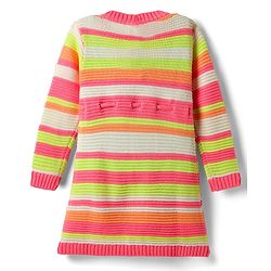 Babyhug Sweater Knit Full Sleeves Striped Woollen Dress - Pink