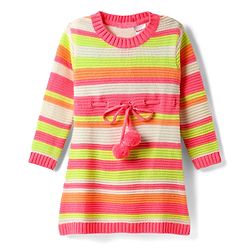 Babyhug Sweater Knit Full Sleeves Striped Woollen Dress - Pink