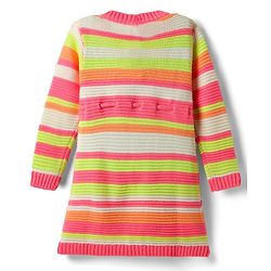 Babyhug Sweater Knit Full Sleeves Striped Woollen Dress - Pink