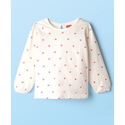 Babyhug 100% Cotton Knit Full Sleeves T-Shirt with Heart Print - White