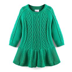 Babyhug Sweater Knit Full Sleeves Woollen Dress With Cable Knit Design - Green