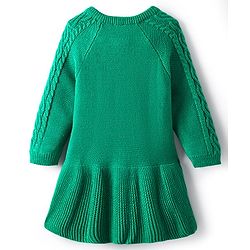 Babyhug Sweater Knit Full Sleeves Woollen Dress With Cable Knit Design - Green