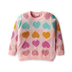 Babyhug Knit Full Sleeves Sweater Set with Heart Design - Pink