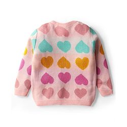 Babyhug Knit Full Sleeves Sweater Set with Heart Design - Pink
