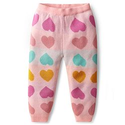 Babyhug Knit Full Sleeves Sweater Set with Heart Design - Pink