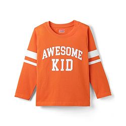 Babyhug 100% Cotton Knit Full Sleeves T-Shirt with Text Print - Orange