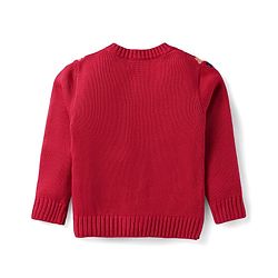 Babyhug Knitted Full Sleeves Front Open Sweater with Floral Embroidery - Red
