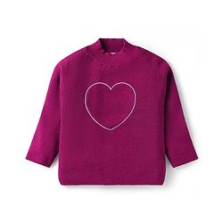 Babyhug Sweater Knit Full Sleeves Winter Wear Top & Palazzo Set With Heart Embroidery - Fuchsia