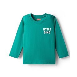 Babyhug 100% Cotton Knit Full Sleeves T-Shirt with LIttle Dino Text Print - Mint