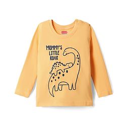 Babyhug 100% Cotton Knit Full Sleeves T-Shirt with Dino Print - Mustard