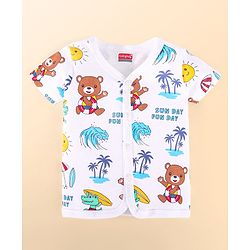Babyhug 100% Cotton Baby Gift Set With Beach Theme Print - White & Red