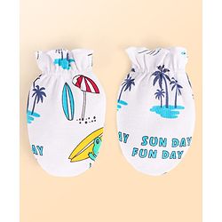 Babyhug 100% Cotton Baby Gift Set With Beach Theme Print - White & Red