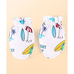 Babyhug 100% Cotton Baby Gift Set With Beach Theme Print - White & Red