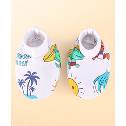 Babyhug 100% Cotton Baby Gift Set With Beach Theme Print - White & Red
