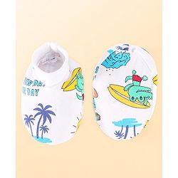 Babyhug 100% Cotton Baby Gift Set With Beach Theme Print - White & Red
