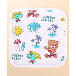 Babyhug 100% Cotton Baby Gift Set With Beach Theme Print - White & Red