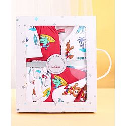 Babyhug 100% Cotton Baby Gift Set With Beach Theme Print - White & Red
