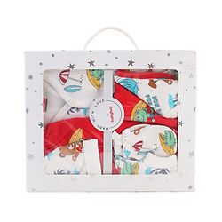 Babyhug 100% Cotton Baby Gift Set With Beach Theme Print - White & Red